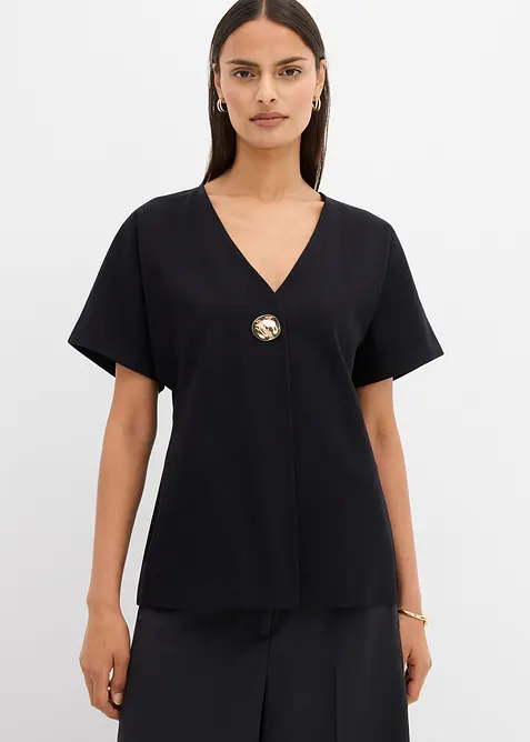 Gilet in morbido punto di Roma con bottone decorativo, bonprix