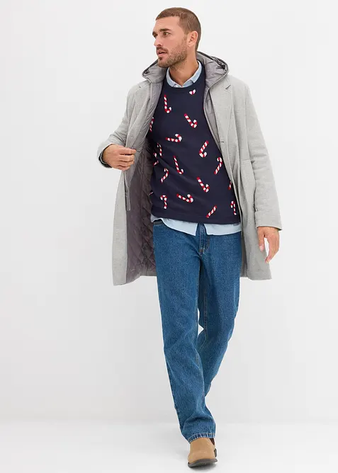 Maglione in morbido misto cotone a filato fine con motivo natalizio, bonprix