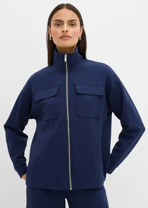 Felpa con zip in misto viscosa leggermente lucido, bonprix