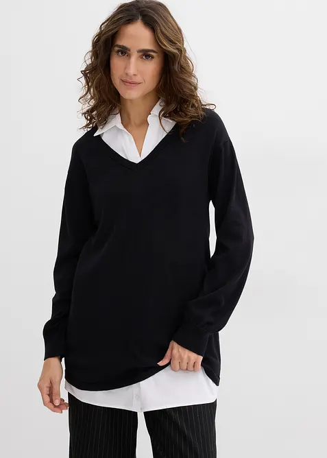 Maglione e camicia smanicata pr&eacute;maman / da allattamento in cotone biologico, bonprix