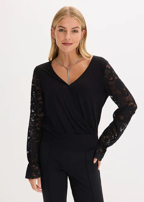 Maglia a maniche lunghe con pizzo, bonprix