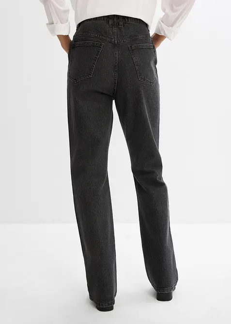 Jeans straight loose fit con cinta comoda e strass, vita alta, bonprix