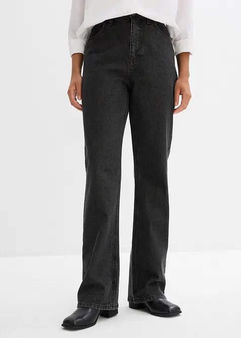 Jeans straight loose fit con cinta comoda e strass, vita alta, bonprix