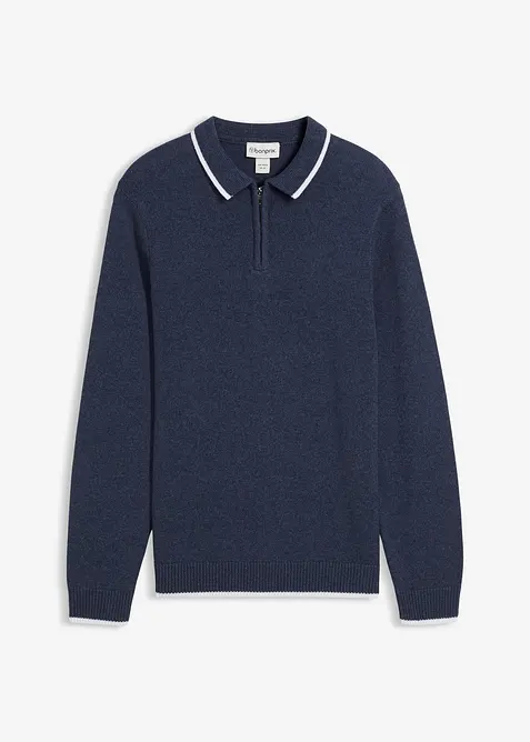 Maglione con colletto a polo e cotone riciclato, bonprix