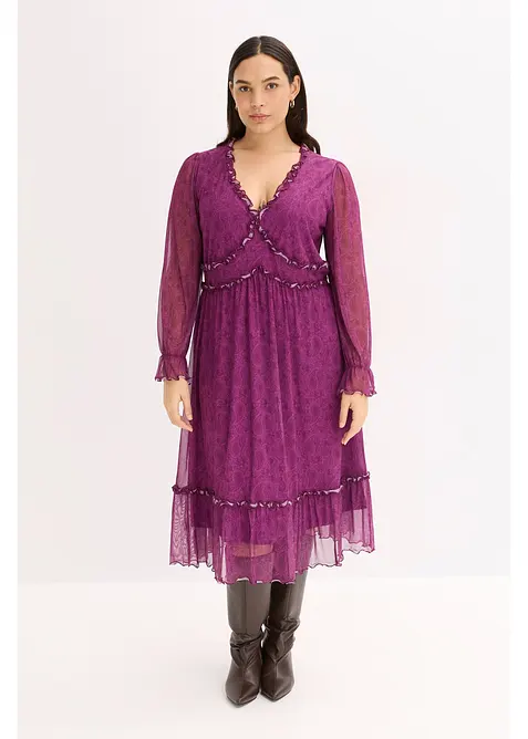 Abito midi in jersey e mesh, bonprix