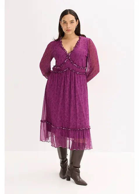 Abito midi in jersey e mesh, bonprix