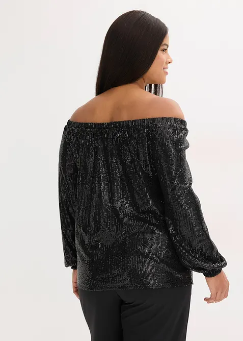 Maglia con spalle scoperte oversize con paillettes, bonprix