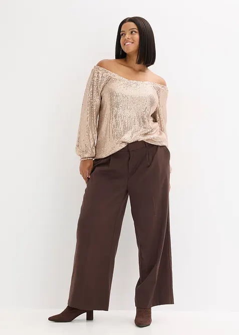 Maglia con spalle scoperte oversize con paillettes, bonprix