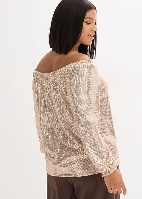 Maglia con spalle scoperte oversize con paillettes, bonprix