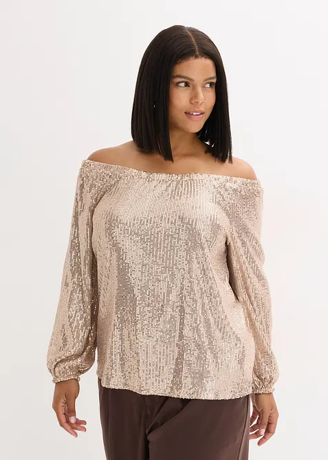 Maglia con spalle scoperte oversize con paillettes, bonprix