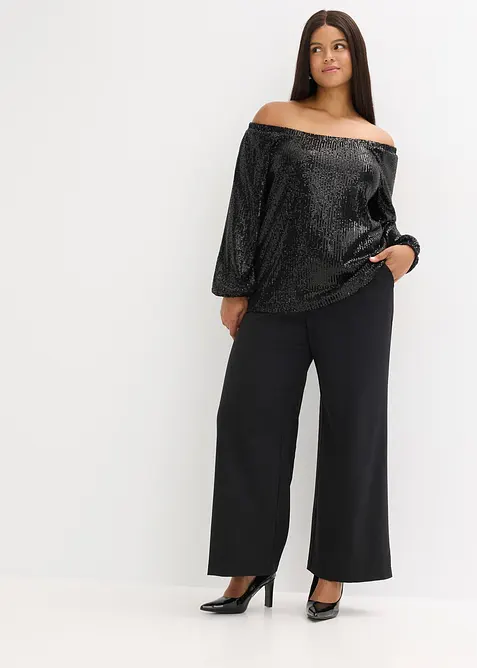 Maglia con spalle scoperte oversize con paillettes, bonprix