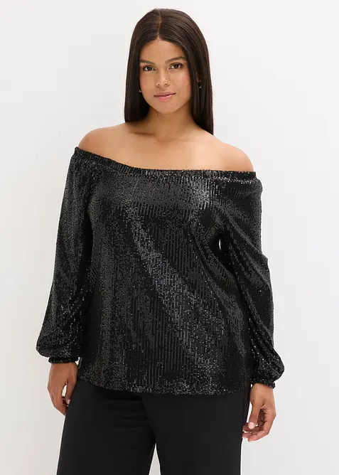 Maglia con spalle scoperte oversize con paillettes, bonprix