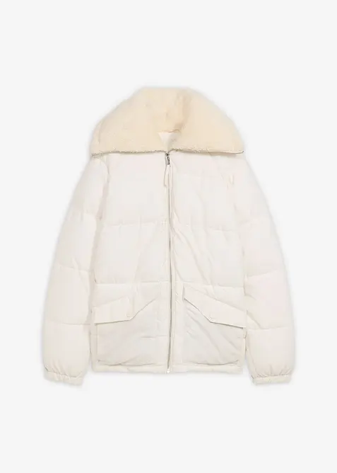 Giacca trapuntata con collo in teddy, bonprix