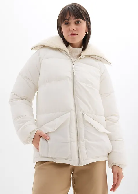 Giacca trapuntata con collo in teddy, bonprix