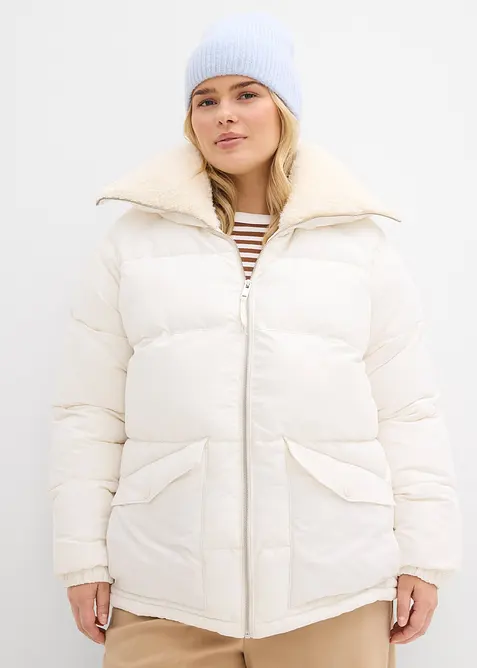 Giacca trapuntata con collo in teddy, bonprix