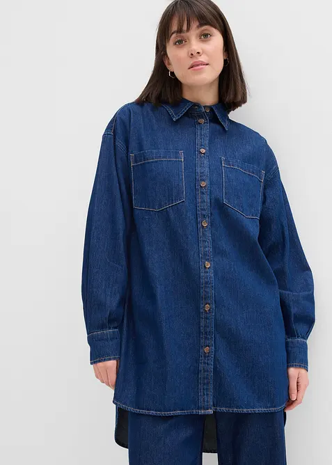 Camicia di jeans oversize in denim robusto di puro cotone, bonprix