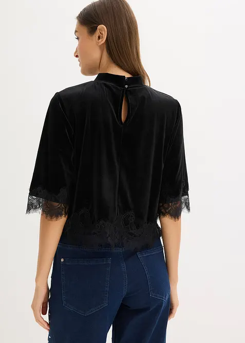 Maglia in velluto con pizzo, bonprix