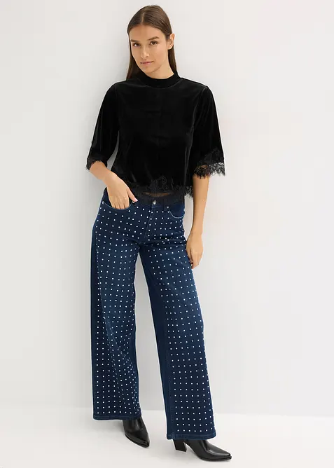 Maglia in velluto con pizzo, bonprix