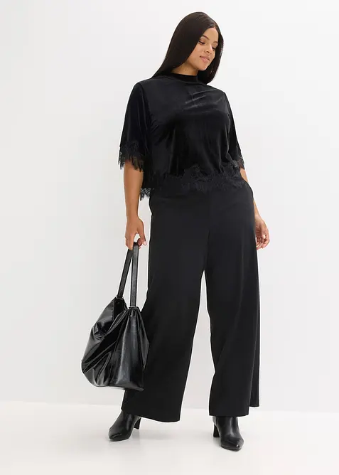 Maglia in velluto con pizzo, bonprix