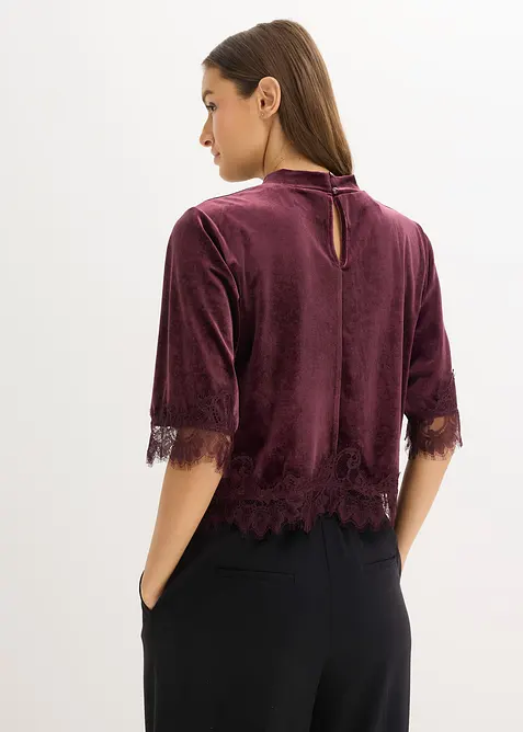Maglia in velluto con pizzo, bonprix
