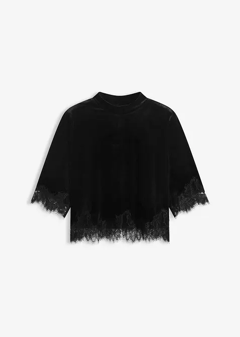 Maglia in velluto con pizzo, bonprix