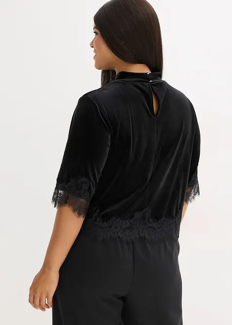 Maglia in velluto con pizzo, bonprix