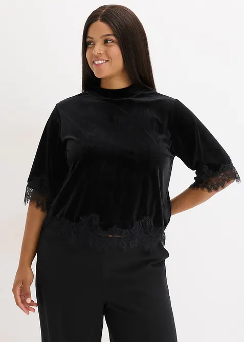 Maglia in velluto con pizzo, bonprix