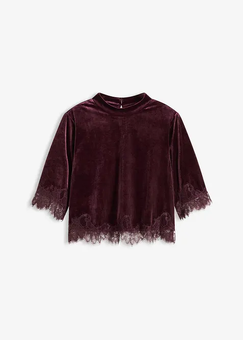 Maglia in velluto con pizzo, bonprix