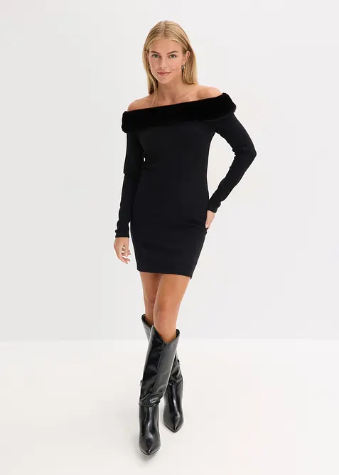 Abito in maglia con inserto in pelliccia sintetica, bonprix