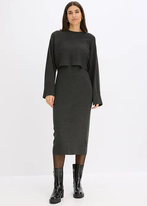 Abito in maglia e maglione abbinato (set 2 pezzi), bonprix