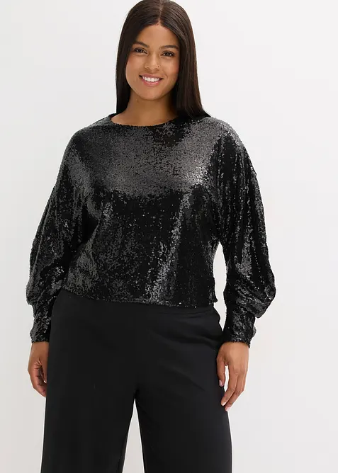 Maglia a maniche lunghe con paillettes, bonprix
