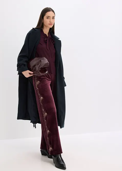 Pantaloni larghi in velluto morbido con inserto di pizzo, bonprix