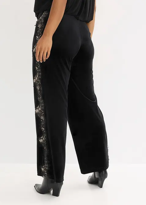 Pantaloni larghi in velluto morbido con inserto di pizzo, bonprix
