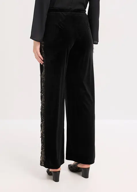 Pantaloni larghi in velluto morbido con inserto di pizzo, bonprix