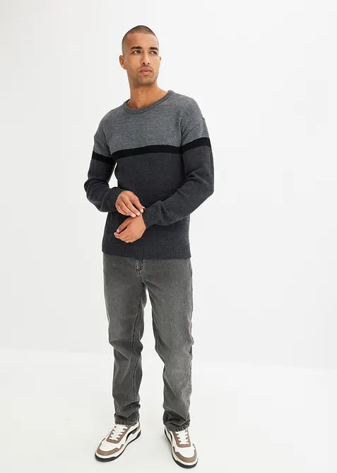 Maglione pratico a girocollo con motivo color block, bonprix