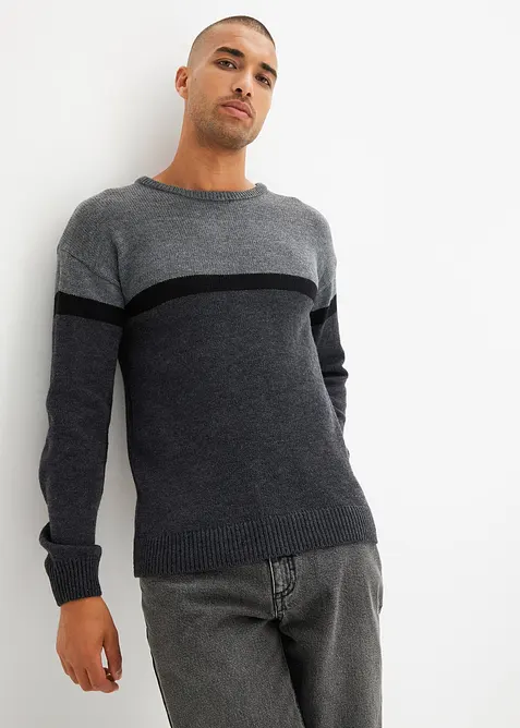 Maglione pratico a girocollo con motivo color block, bonprix