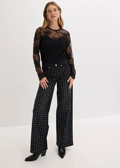 Maglia a maniche lunghe in pizzo raffinato, bonprix