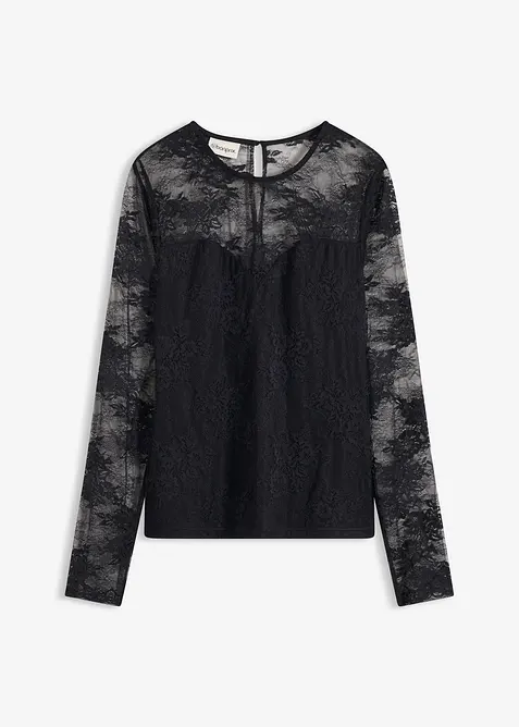 Maglia a maniche lunghe in pizzo raffinato, bonprix