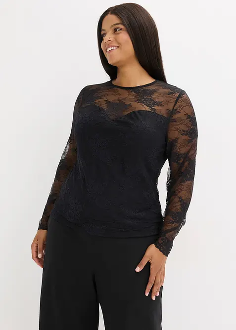 Maglia a maniche lunghe in pizzo raffinato, bonprix