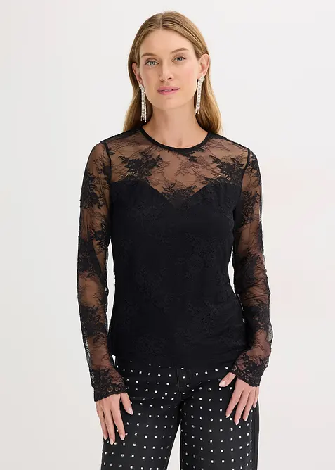 Maglia a maniche lunghe in pizzo raffinato, bonprix