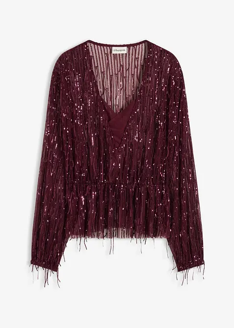 Blusa con paillettes e frange, bonprix
