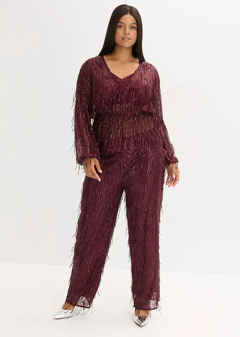 Blusa con paillettes e frange, bonprix