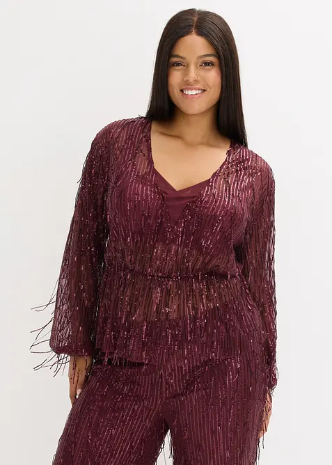 Blusa con paillettes e frange, bonprix
