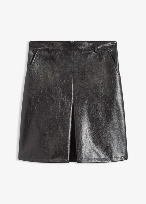 Gonna a pieghe in similpelle di vernice, bonprix