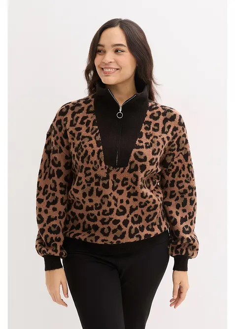 Maglione con mezza zip, bonprix