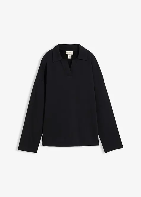 Felpa in cotone biologico con colletto polo in maglia, bonprix