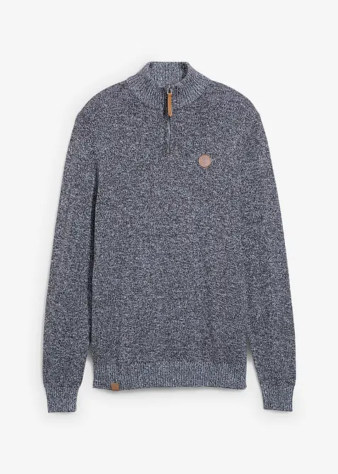 Maglione con mezza zip e puro cotone, bonprix