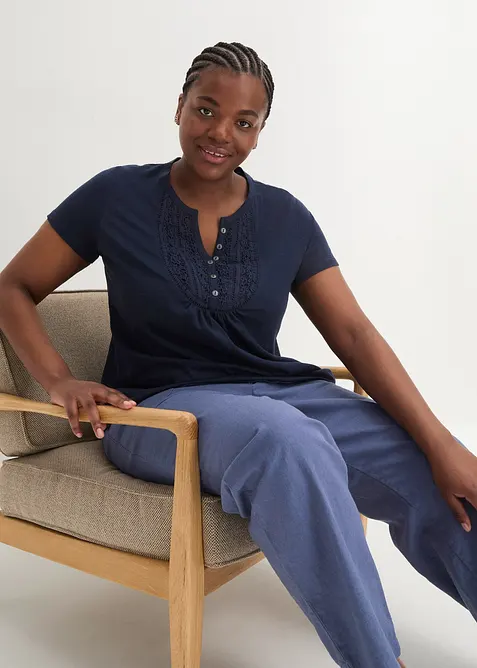 Maglia in filato fiammato di cotone a maniche corte, bonprix