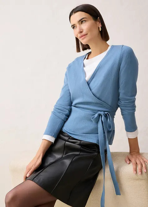 Cardigan incrociato con lana merino, bonprix