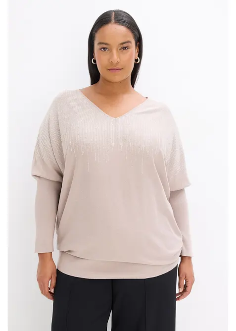 Maglione in filato fine con strass, bonprix